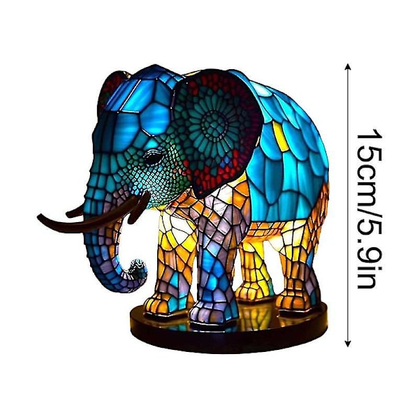 Elefant Djurlampa Färgglad Resinlampa Kompatibel med Tiffany Lamp Bordslampa -ES Owls