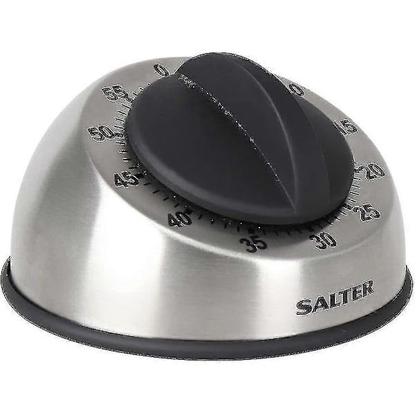 Kvalitets mekanisk køkkentimer op til 60 minutter - Batterifri - 2 års garanti, rustfrit stål, sort/sølvCJY