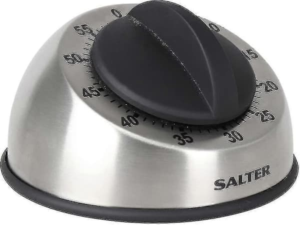 Kvalitetsmekanisk kjøkkentimer opptil 60 minutter - Batterifri - 2 års garanti, rustfritt stål, svart/sølvCJY