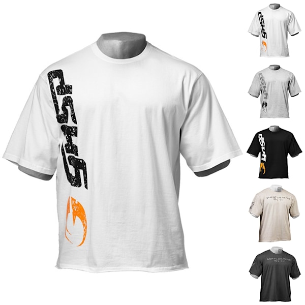 Herre trænings t-shirt, sports T-shirt, rund hals, kortærmet sportstop Hvid White XL