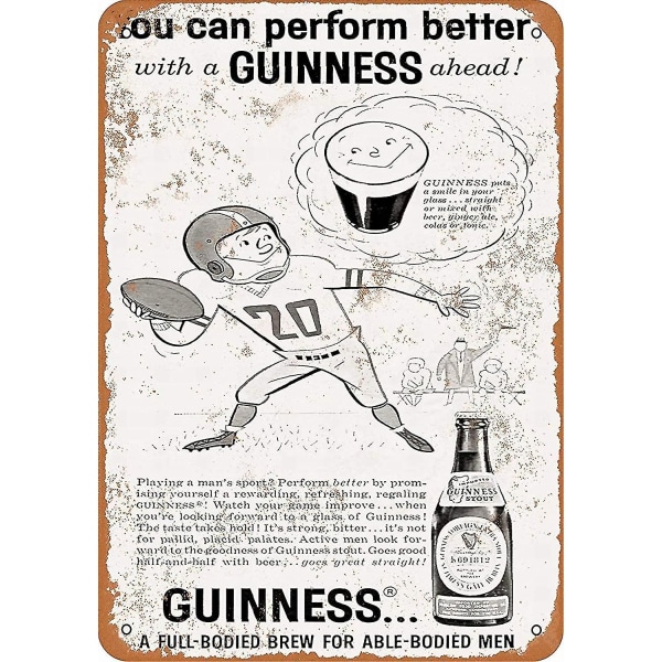 8x12 metallskilt - Guinness Stout Football - Vintage retro veggdekor Art