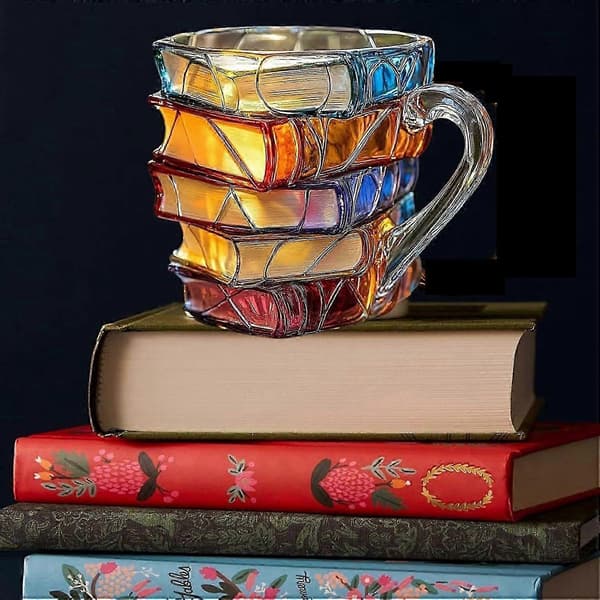Målad Bokmugg, 2025 Nyhet 3D Målade Böcker Kaffemugg, Samlingspresenter för Litteraturälskare 0619