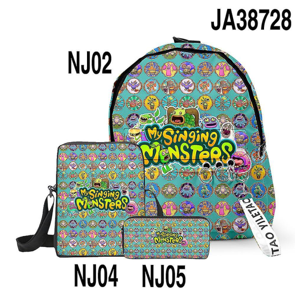 My Singing Monsters Monster Concert Tre-delad Skolväska Student Ryggsäck Axelväska Pennfodral 13 Backpack