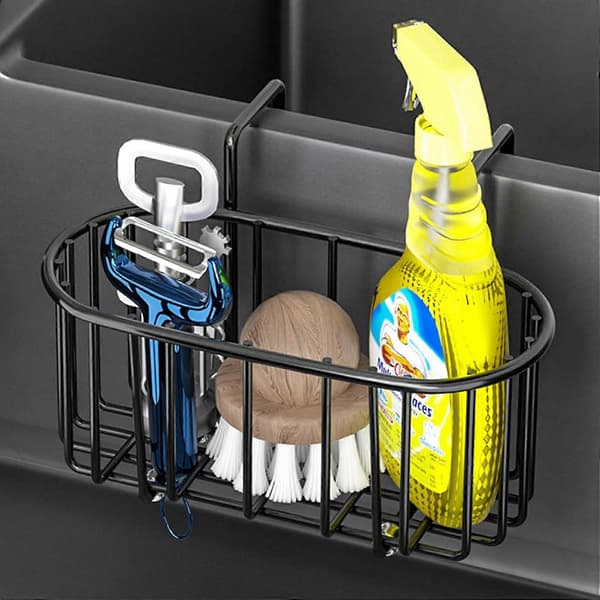 Køkkenvask Caddy Organiser Vask Svampeholder Sort Rustfrit Stål Hængende Svampe