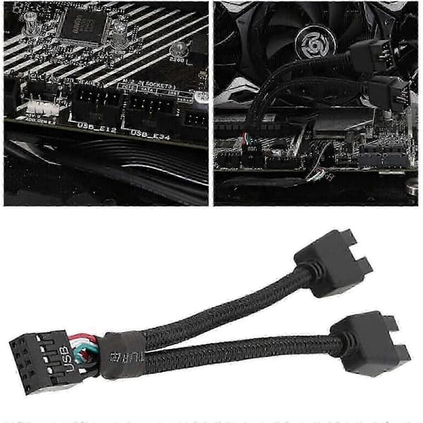 Bundkort USB 2.0 9-bens Header 1 til 2 Forlænger Hub Splitter Adapter Konverter Js