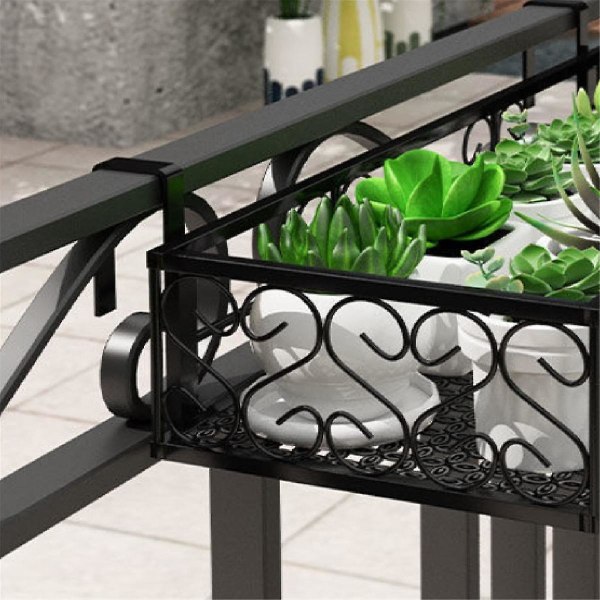 Hängande Blomkruka för Balkongräcke, Blomställ, Metallplanterare, Balkongblomsterställ
