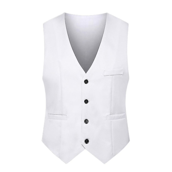 Ensfarget slank enkel-breasted vest Formell forretningsvest for menn White 4XL