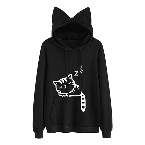 Hettegensere Søt Katteøre Nyhetstrykt Genser Sweatshirt Kattehette