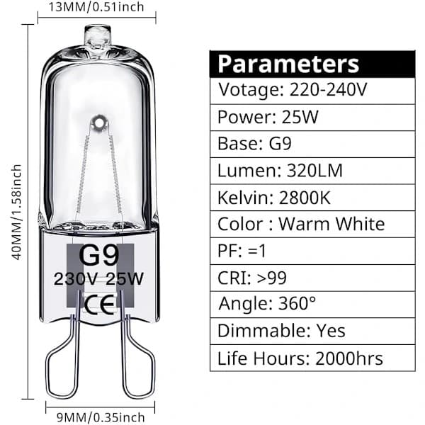 9 halogenpærer 10-pakning 25W