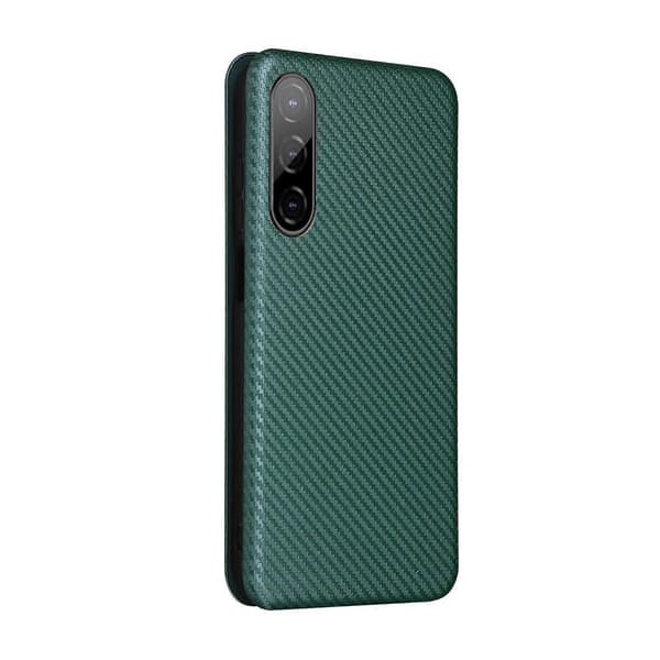 För HTC Desire 22 Pro Flip-läderfodral med kolfibertextur Green