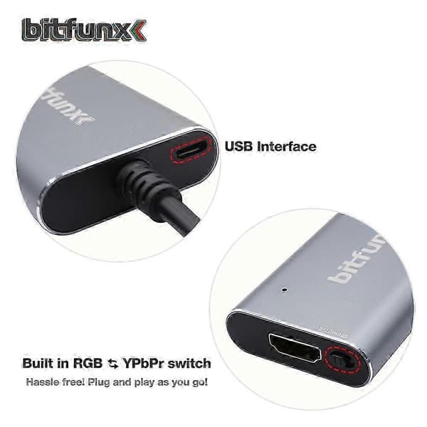 Bitfunx PS2 til HDMI-konverter til PS2 PS1 PlayStation 1/2 spilkonsoller med RGB til YPbPr-switch