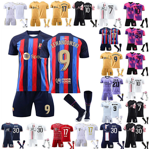 23-24 Barnset Träningsdräkter Kortärmad tröja+shorts+strumpor sportset barcelona 23/24 hemmatröja #9 barcelona 23/24 home kit #9 #26 (10-11 years)