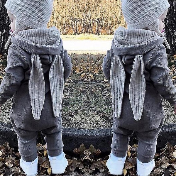 Baby Romper Kanin Bunny Ear Hooded Jumpsuit Dragkedja One Piece Pyjamas Grey 6 9 Months