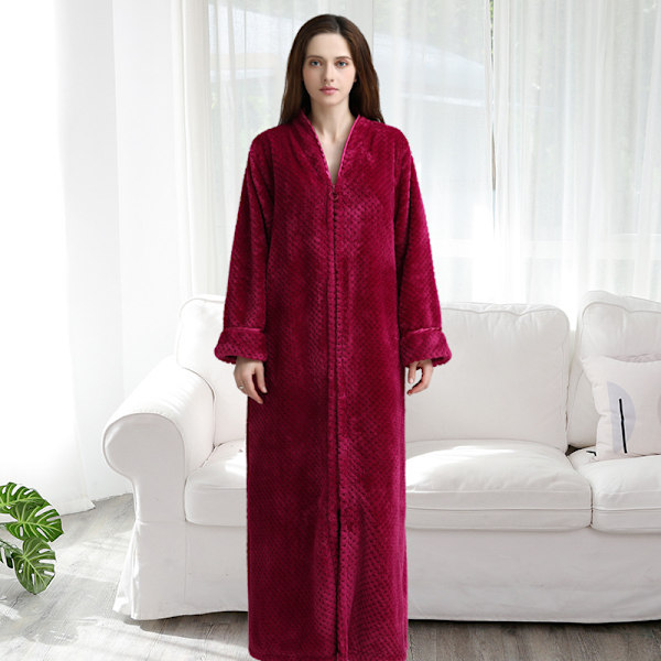 Lynlås Morgenkåbe Til Kvinder Flannel Fleece Morgenkåber Vinter Varmt Hjem Morgenkåbe Natkjole Rose Rød Rose Red XL