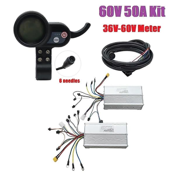60V 50A Borstlös Kontroller Dubbelmotor+36V-60V LCD-Display Dashboard 6PIN för Elscooter E B Black