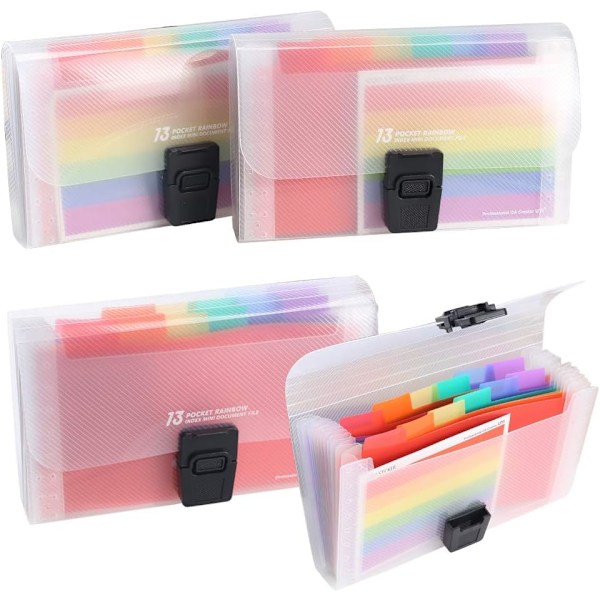 4 Pack Expanding Folders, A6 13-Pocket Rainbow Document Organizer A6 Accordion Folder Receipt Organizer