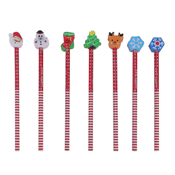 24 stk juleblyant med viskelæder Elever blyanter med gummi viskelæder Tegneserieblyanter Julegave kontor skole papirvarer