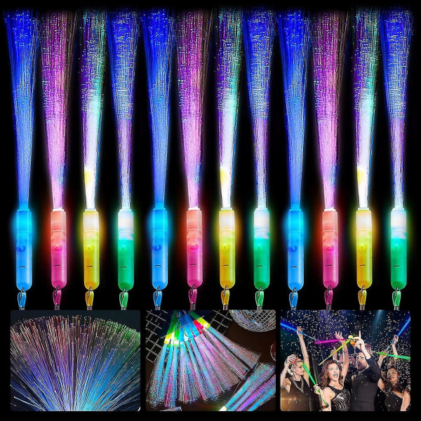 12 stk Led Glow Stick fiberoptiske tryllestave, lysende stav Bulk blinkende sticks inkluderet Batterier til fødselsdagsfest favoriserer bryllup