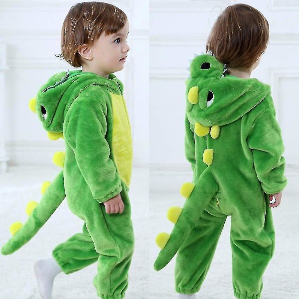 Ca Toddler's Dinosaur Kostym Barn Söt Huvad Onesie Djurkostym Halloween A-Green 0-3 Months