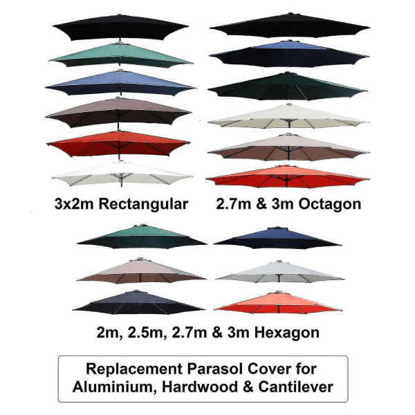 2m 2,5m 2,7m 3m 3x2m Erstatningsstof Have Parasol Baldakin Cover 6 eller 8 arm