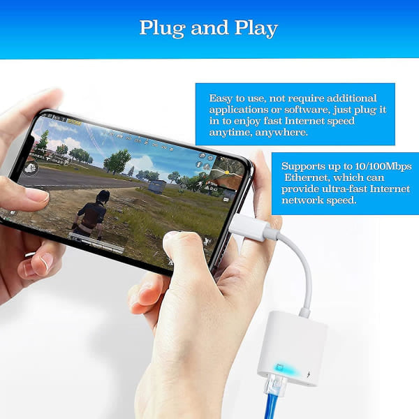 SQBB Lightning till Ethernet-adapter Kompatibel 2-i-1 Ethernet-nätverksadapter med laddningsport null none