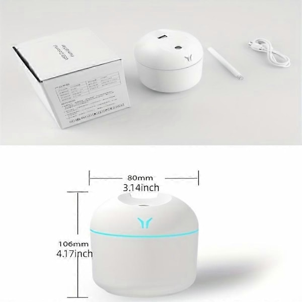 JUEGE* 1 stk. USB farverig luftfugter, Sød Cool Mist Luftfugter med LED-lys - Opfrisker rum, planter og bil - Perfekt til hjemmet, kontoret og skolen Powder