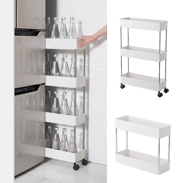 2/3/4-lags Slank Oppbevaringsvogn Mobil Hylle Enhet Organizer Skyv Ut Oppbevaring Rullende Utility Vogn Stativ For Kjøkken Bad 4 floors