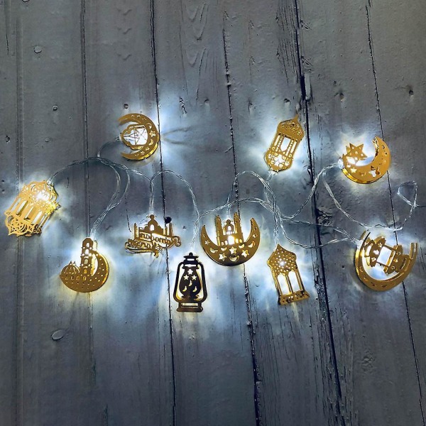 Eid Mubarak Element Håndlaget trådlysstreng 10 LED-lys Eid Ramadan islamsk batteriforsyning Innendørs hjemmefestdekor
