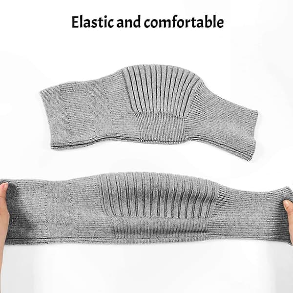 Termisk strikket knæbind til mænd og kvinder, varm elastisk bomuldsstøtte, skridsikker unisex lang grå polstring