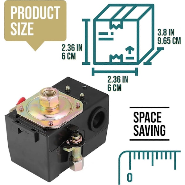 Kraftig Luftkompressor Tryckströmbrytare Kontroll 90-125 psi Enkel Port, 26A Ersätter