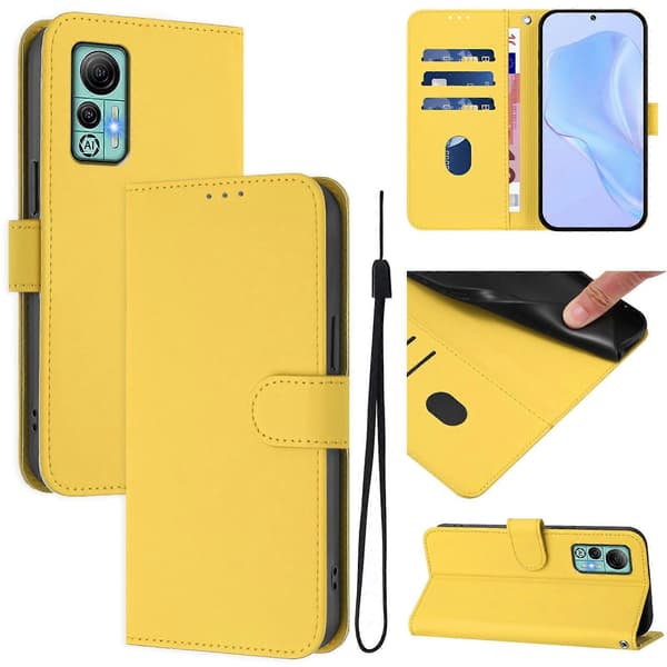 Skin Feel Solid Color Leather Phone Case med snor Lemon Yellow For Ulefone Note 14