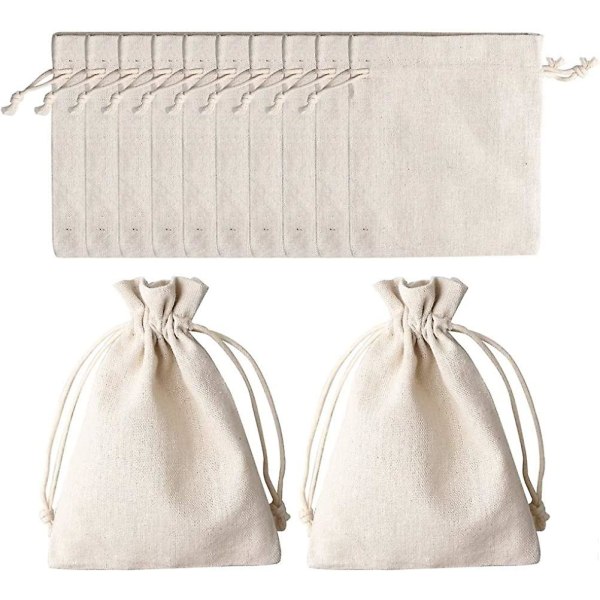 Paket med 12 små bomullsbagar, 12 x 17 cm, Beige bomullsbagar med dragsko, Naturlig bag, Liten tygbag för smycken, gåva, Tygbag för fyllning