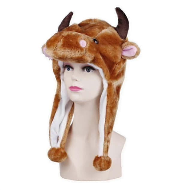 Sjove plys hatte til kvinder - Dyredesign fleeceforet polyester Cattle