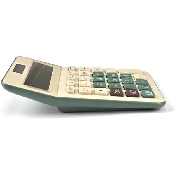 Desktop Calculator, 12 Digits | Large LCD Display, Solar Power, Dual Power Supply, Large Button, OFF Button, Green Style