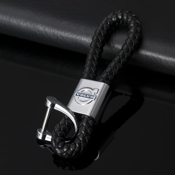 Volvo Woven Leather Keychain (Black, One Size) - High Quality