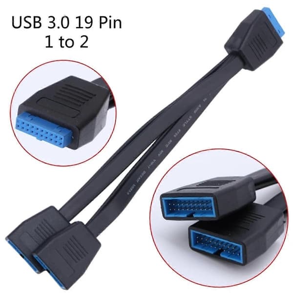 USB 3.0 Header Forlængerkabel 19/20 Pin 1 til 2 Y Splitter