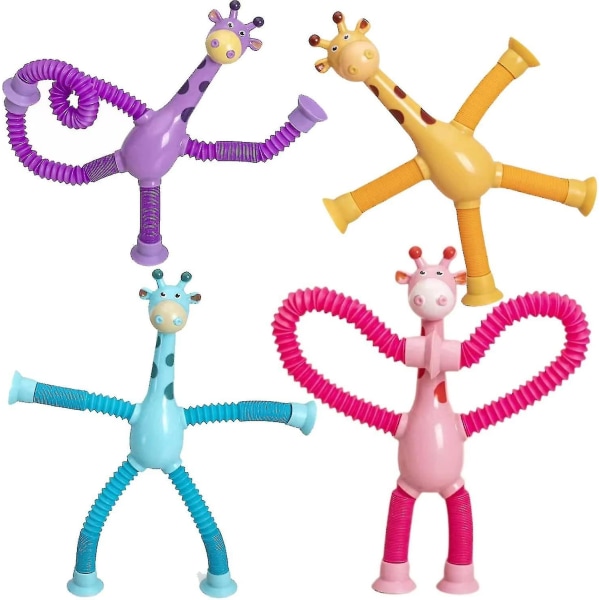 Great 4pcs Telescopic Suction Cup Giraffe Toy, Shape-changing Giraffe Telescopic Tube Cartoon Puzzle Suction Cup Parent-child Interactive Decompressio