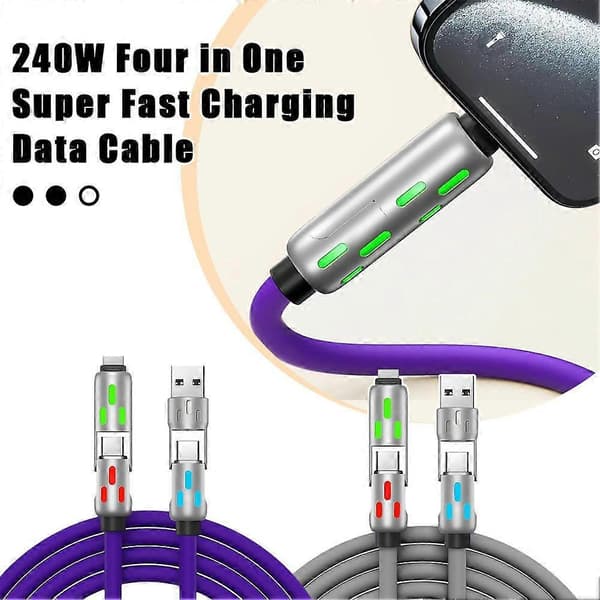 240 W 4-i-1 USB-C-kabel, USB C-kabel 1,2 m, Multi USB-ladekabel, Rask USB Purple