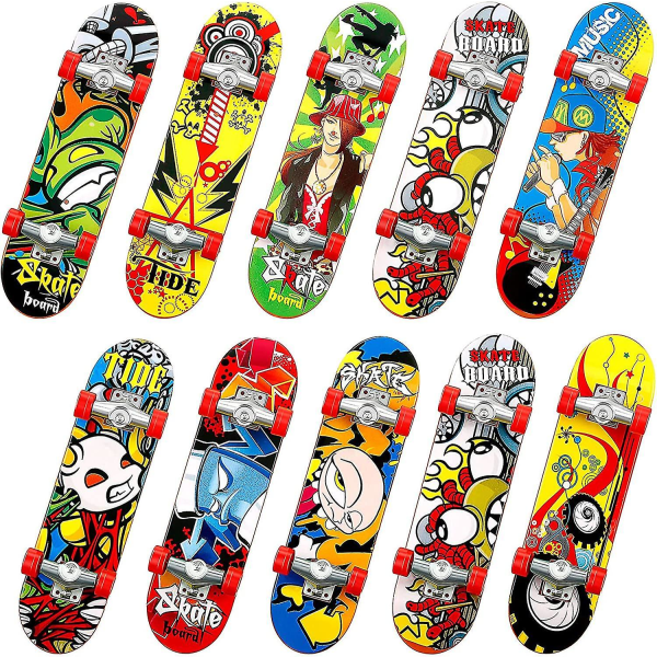 10 stykker mini skateboards fingerskøyte fingerbrett leke fingertupp bevegelsesbrett for voksne gutter jenter, tilfeldig mønster