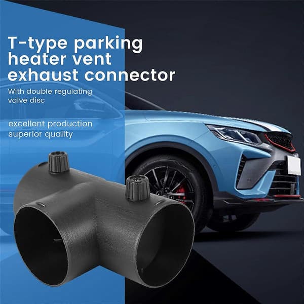 75 mm T-formet parkeringsvarmer luftventil eksoskontakt med dobbel reguleringsventil klaff for luftvarmer Black 75mm