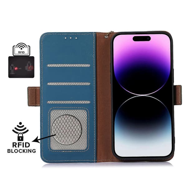 Til Nokia XR21 Læder Magnetisk RFID Læder Telefoncover Blue