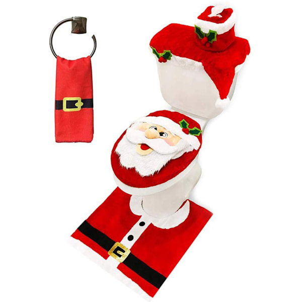 5 Piece Santa 3D Nose Toilet Seat Cover and Mat Set Fun Christmas Decorations Bathroom