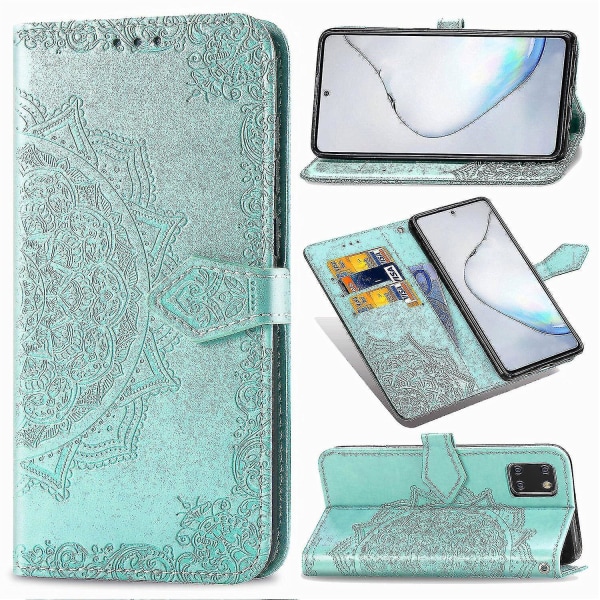 Samsung Galaxy Note 10 Lite Case Läder cover Emboss Mandala Magnetic Flip Protection Stötsäker - Grön