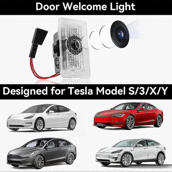 -ny Dørprojektorlys Velkomstlys Trinlys Til Tesla Model 3 Model Y Model S Model X Bildørlys Tesla Lys Tesla Tilbehør, 4 Stk