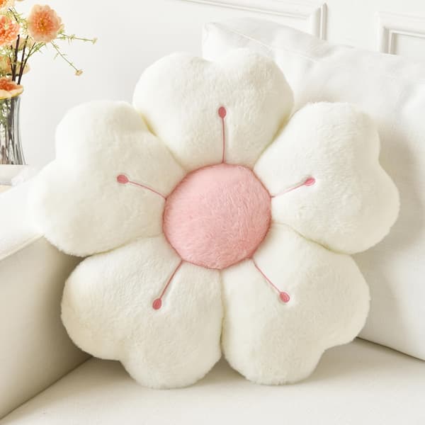 Myk plysjpute med lønneblomst, 34,8 cm, seng/sofadekorCJY Vit