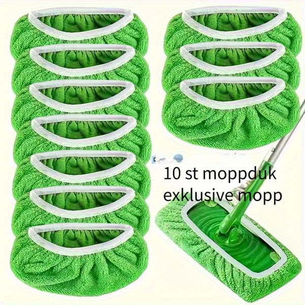 10 gjenbrukbare moppeputer, vaskbare, absorberende, flate mopperCJY Gr\u00f6n