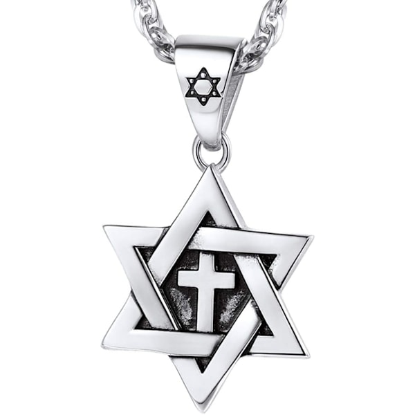 Davidstjerne anheng, rustfritt stål, langt halskjede, egnet for fritid/fester/arrangementer Silver Cross