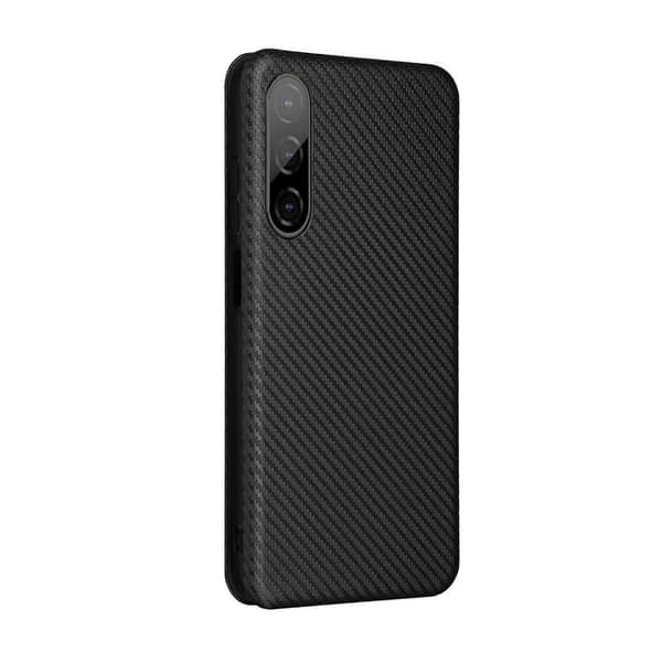 För HTC Desire 22 Pro Flip-läderfodral med kolfibertextur Black