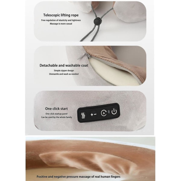 Nackmassagekudde med 3 vibrationslägen för nacke-, rygg- och benstöd, rese-nackkudde med värme U-formad kudde av memory foam för hemmakontor A