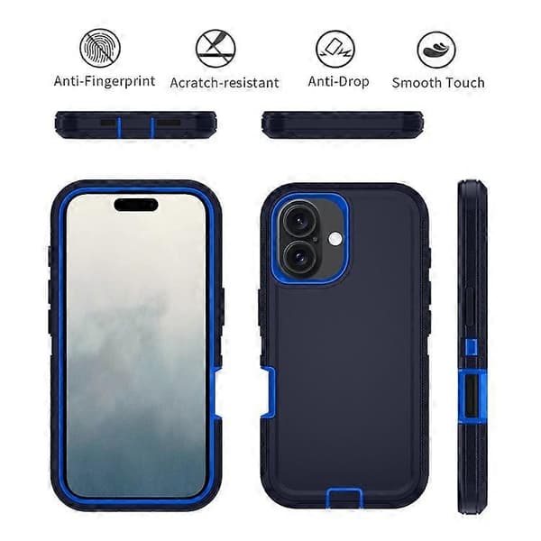 Kompatibel med iPhone 16 Plus-deksel avtakbart PC+TPU fallsikkert bakdeksel DarkBlue